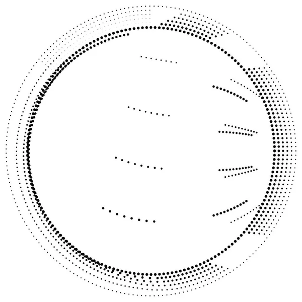 Elemento radiale con punti casuali, cerchi, anelli come particelle. Di — Vettoriale Stock