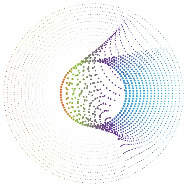 Elemento radial con puntos aleatorios, círculos, anillos como partículas. Di — Archivo Imágenes Vectoriales