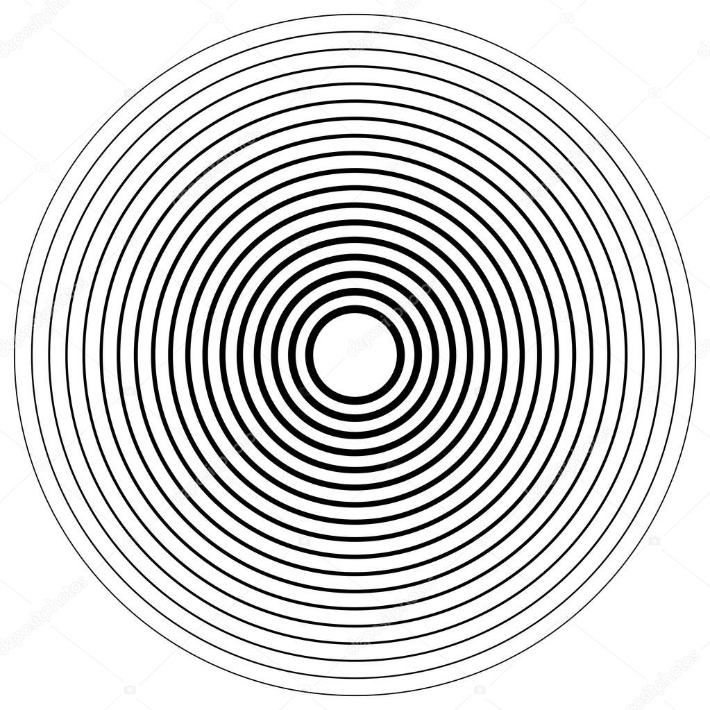 Concentric, radial circle pattern. Radiating spiral. Vortex line