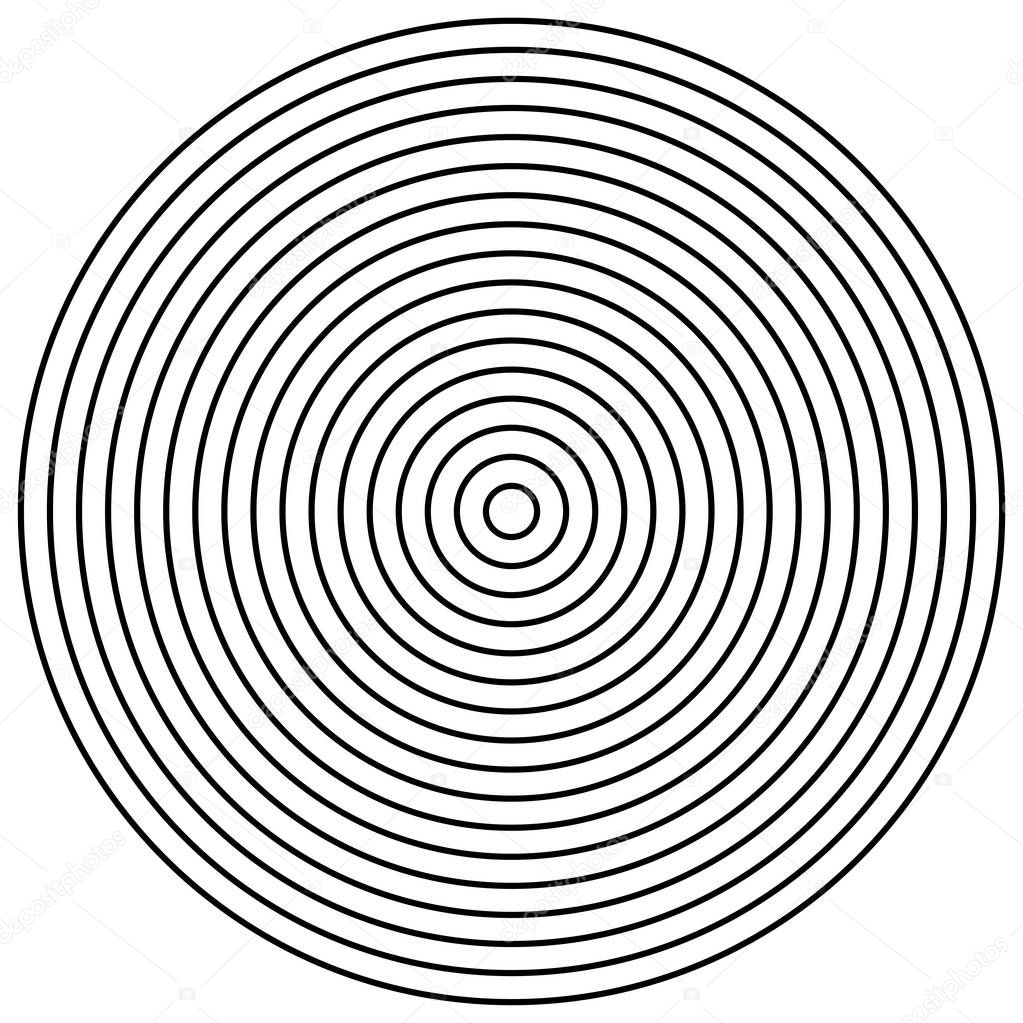 Radial circles design element. Converge circle lines. Repeating,