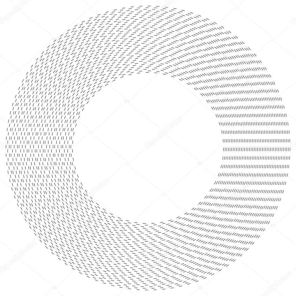 Dashed lines concentric, radial circles. Periodic, segmented lin