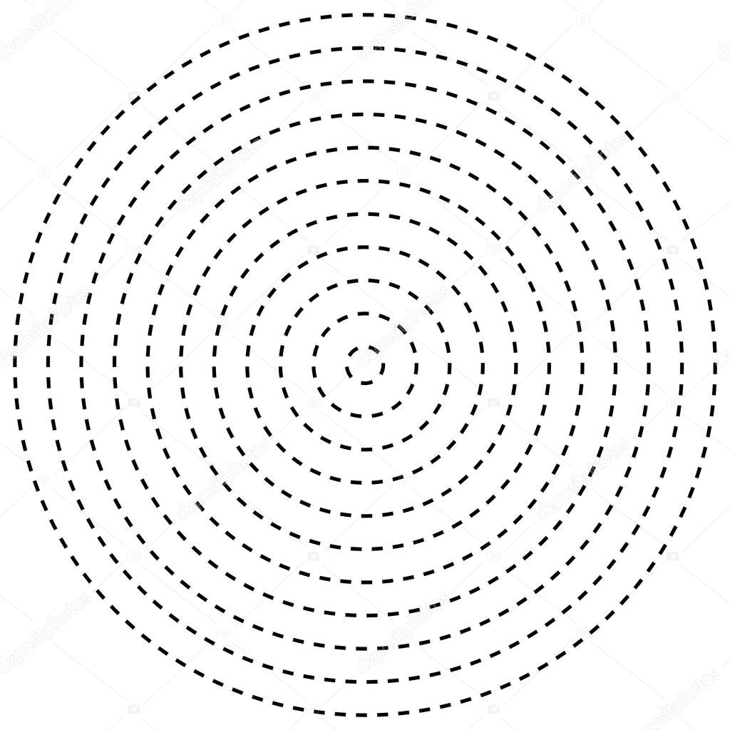 Radial dashed line circles. Circular, concentric element with ga