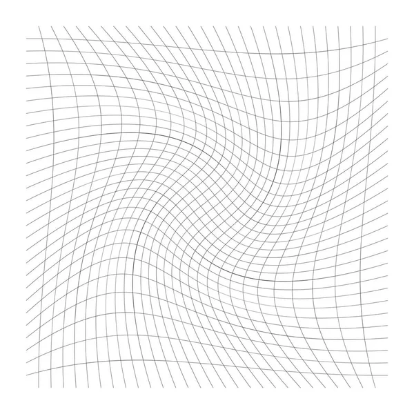 Griglia, rete di linee con spirale circolare, torsione, effetto roll. Che succede? — Vettoriale Stock