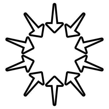 Yakınsama için dairesel, radyal oklar, küçültme, emme, birleştirme 