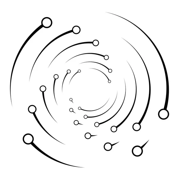 Plexus, drótvázas radiális körök csomópontokkal. f geometriai spirál — Stock Vector