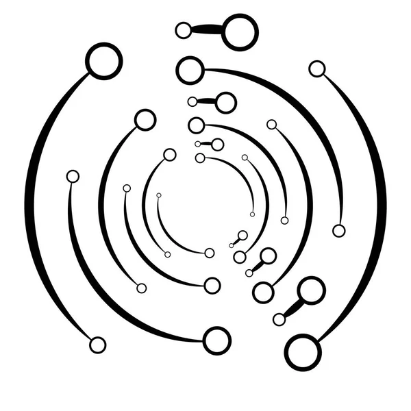 Plexus, Drahtgestell-Radialkreise mit Knoten. geometrische Spirale f — Stockvektor