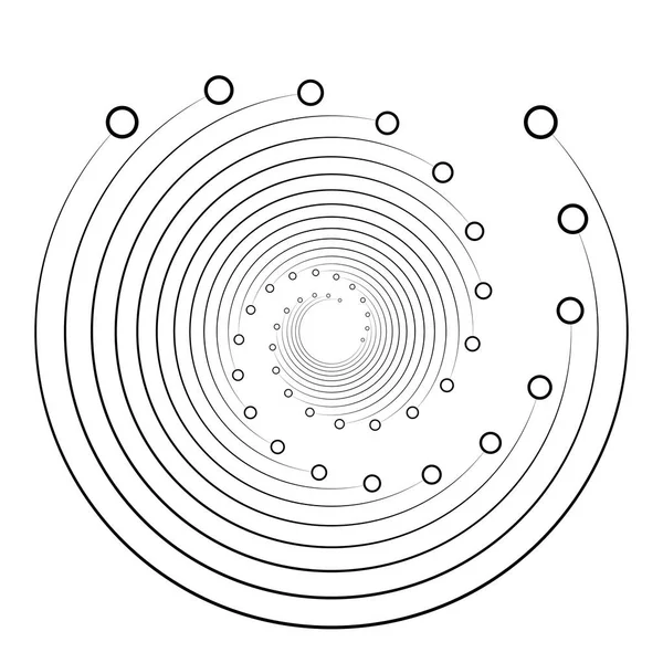 Plexus, trådram radiella cirklar med noder. Geometrisk spiral f — Stock vektor