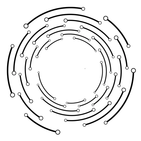 Plesso, cerchi radiali a struttura metallica con nodi. Spirale geometrica f — Vettoriale Stock
