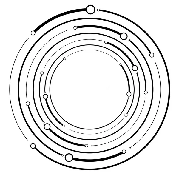 Plexus, cercles radiaux à armature métallique avec nœuds. Spirale géométrique f — Image vectorielle