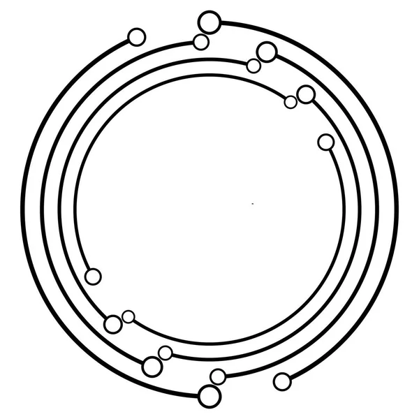 Plexus, cercles radiaux à armature métallique avec nœuds. Spirale géométrique f — Image vectorielle