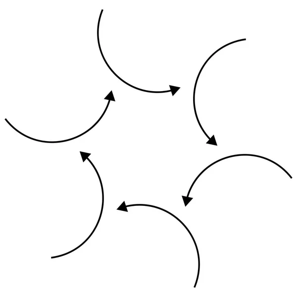 Flechas radiales circulares para giros, giros, giros. Grasas — Archivo Imágenes Vectoriales