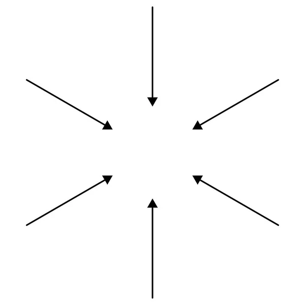 Flechas circulares, radiales para convergencia, encogimiento, succión, fusión — Vector de stock