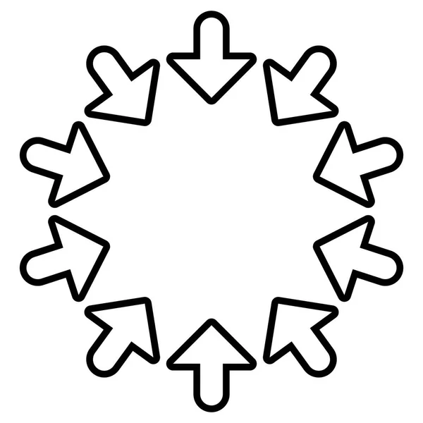 Flechas circulares, radiales para convergencia, encogimiento, succión, fusión — Vector de stock