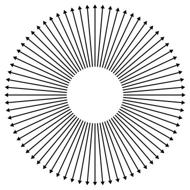 Radial, radiating arrows for expand, extend, explosion themes. D clipart