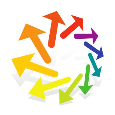 Patlama, genişleme, hizalama temaları için dairesel, radyal oklar. 