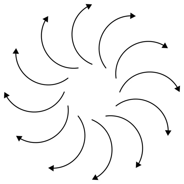 Curved circular arrow. Radial, concentric pointer for spin, orbi — ストックベクタ