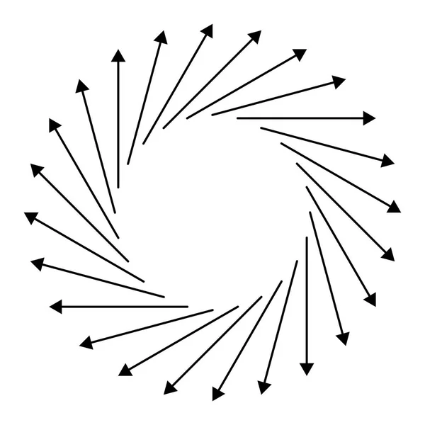 Radiaal, cirkelvormige pijlen wijzend vanuit het midden. Concentrische wijzer — Stockvector