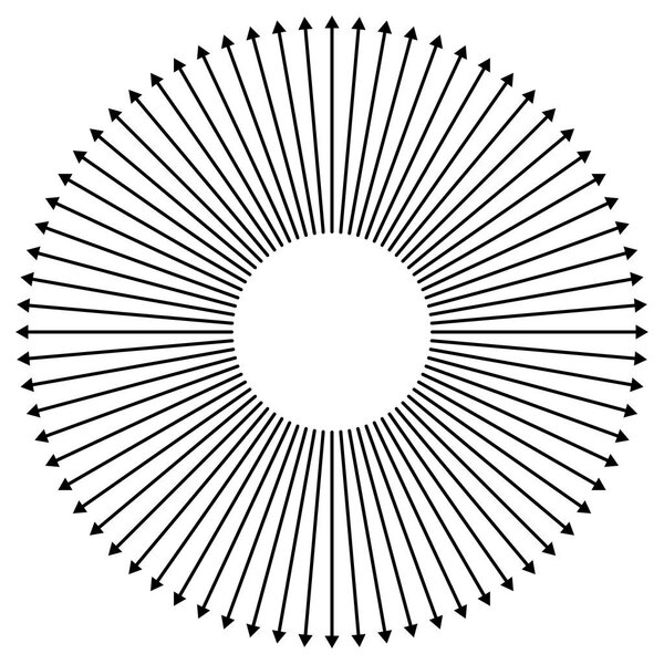 Radial, radiating arrows for expand, extend, explosion themes. D