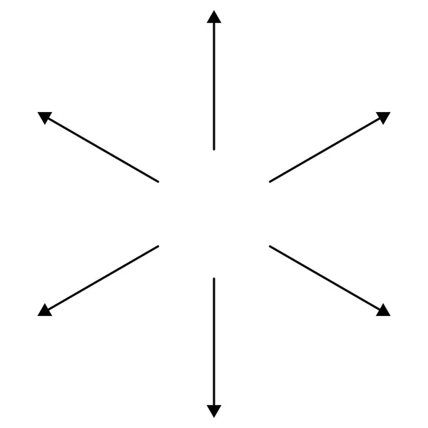 Flechas radiales, radiantes para expandir, extender, temas de explosión. D) — Archivo Imágenes Vectoriales