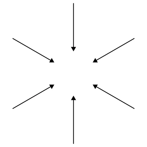 Круговые, радиальные стрелки для сближения, усадки, всасывания, слияния — стоковый вектор