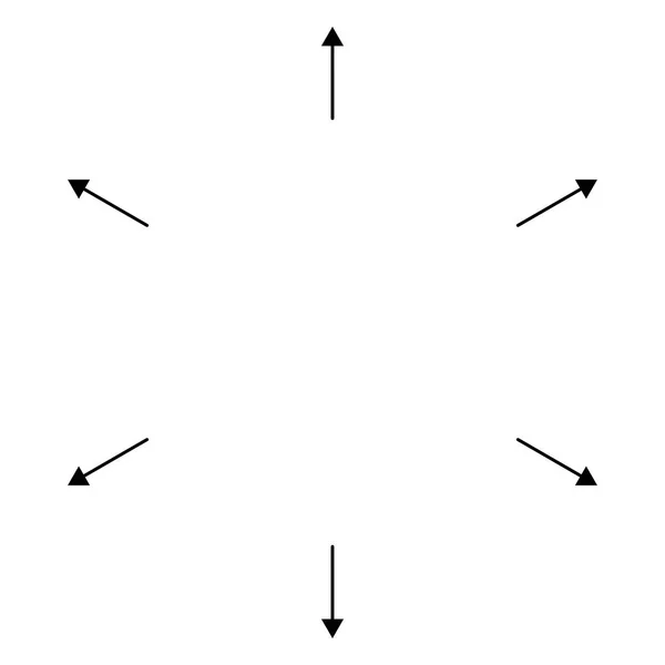 Radiale, runde Pfeile, die aus der Mitte zeigen. konzentrischer Zeiger — Stockvektor