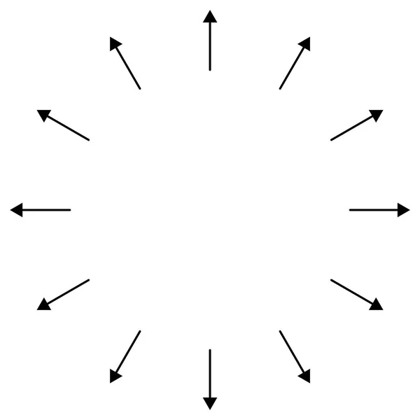Радиальные, круглые стрелки, указывающие из центра. Концентрический указатель — стоковый вектор