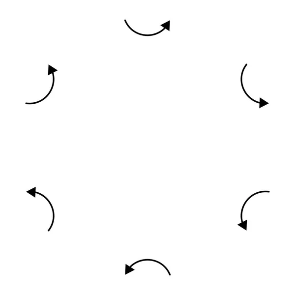 Flecha circular curvada. Puntero radial, concéntrico para giro, orbi — Archivo Imágenes Vectoriales