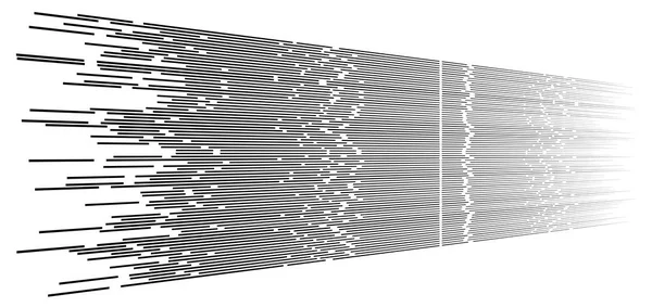 Náhodné 3d přerušované čáry v perspektivě. segmentovaná geometrie pruhů — Stockový vektor