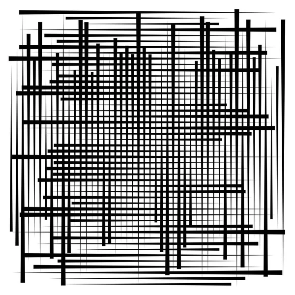 Willekeurige lijnen raster, gaas. Dynamische, onregelmatige overlapping, kruising l — Stockvector