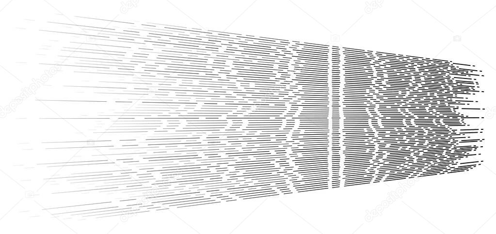Random 3d dashed lines in perspective. segmented stripes geometr
