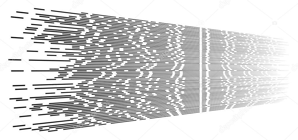 Random 3d dashed lines in perspective. segmented stripes geometr