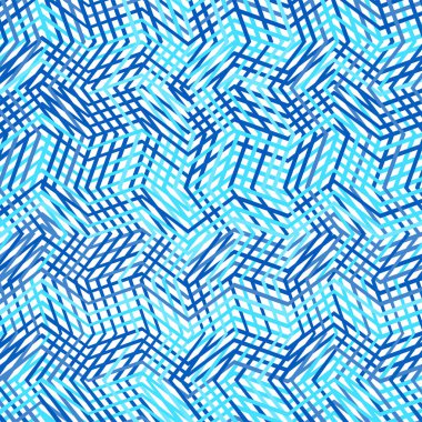 Kesişen, birbirine dolanan düzensiz çizgiler, çizgili mavi ızgara dokunuşu