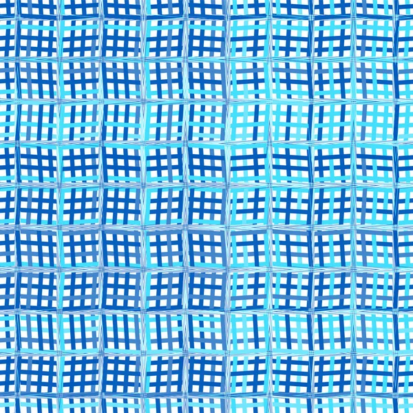 Gekreuzte, ineinander verwobene unregelmäßige Linien, Streifen blaues Gitter — Stockvektor