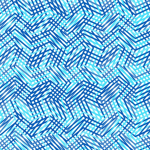 Korsade, sammanvävda oregelbundna linjer, ränder blå rutnät patt — Stock vektor