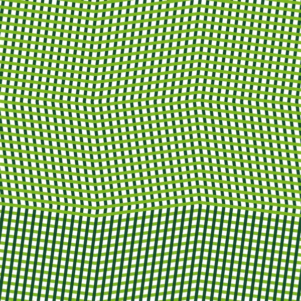 Gekreuzte, ineinander verwobene unregelmäßige Linien, Streifen grünes Gitter — Stockvektor