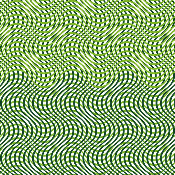 Korsade, sammanvävda oregelbundna linjer, ränder grönt rutnät klapp — Stock vektor