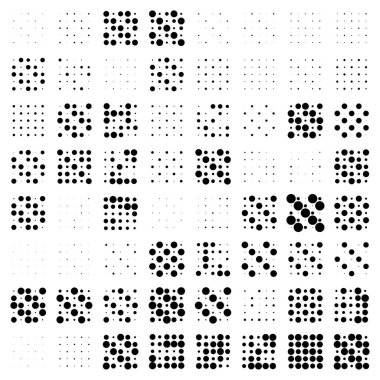 5x5 daireler varyasyon dizaynı. Noktalı benekler, çiller. Çemberler ızgara ve ağ