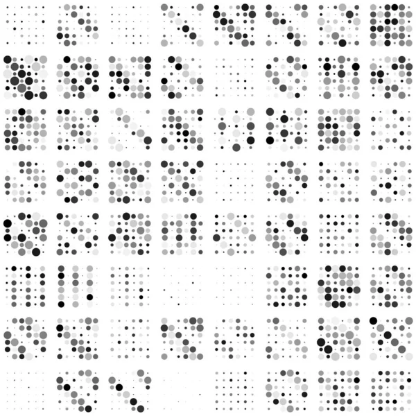 6X6 Cirkels Stippen Variatie Ontwerp Gevlekte Vlekken Sproeten Cirkels Rooster — Stockvector