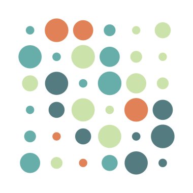 6x6 daireler varyasyon dizaynı. Noktalı benekler, çiller. Çemberler ve örgüler. Vektör illüstrasyonu