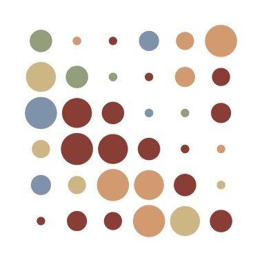 6x6 daireler varyasyon dizaynı. Noktalı benekler, çiller. Çemberler ve örgüler. Vektör illüstrasyonu