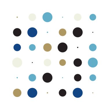 6x6 daireler varyasyon dizaynı. Noktalı benekler, çiller. Çemberler ve örgüler. Vektör illüstrasyonu