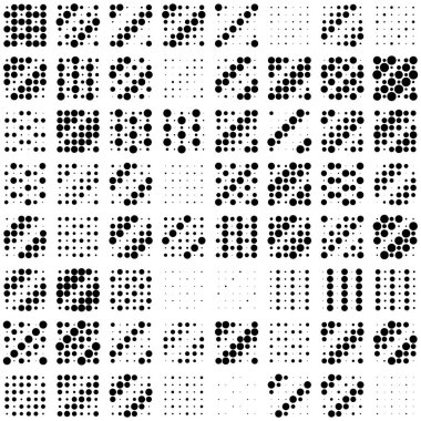 6x6 daireler varyasyon dizaynı. Noktalı benekler, çiller. Çemberler ızgara ve ağ