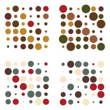 6x6 daireler varyasyon dizaynı. Noktalı benekler, çiller. Çemberler ve örgüler. Vektör illüstrasyonu