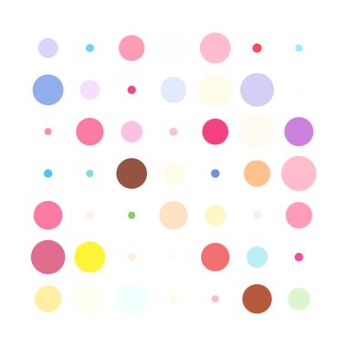 7x7 daireler varyasyon dizaynı. Noktalı benekler, çiller. Çemberler ve örgüler. Vektör illüstrasyonu