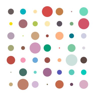 7x7 daireler varyasyon dizaynı. Noktalı benekler, çiller. Çemberler ve örgüler. Vektör illüstrasyonu