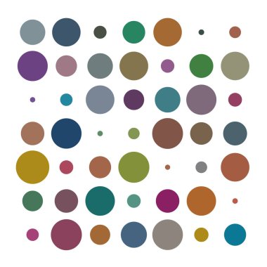 7x7 daireler varyasyon dizaynı. Noktalı benekler, çiller. Çemberler ve örgüler. Vektör illüstrasyonu