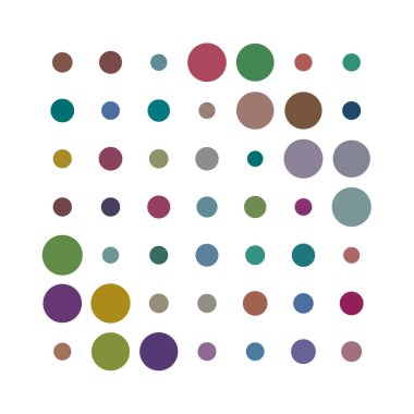 7x7 daireler varyasyon dizaynı. Noktalı benekler, çiller. Çemberler ve örgüler. Vektör illüstrasyonu