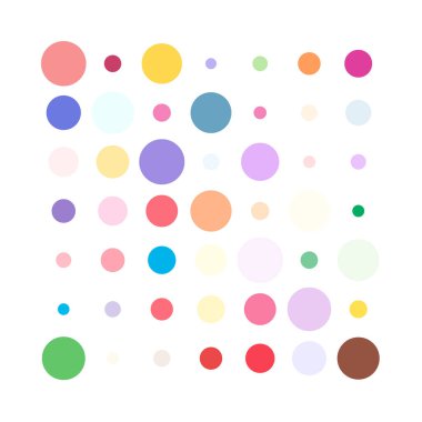 7x7 daireler varyasyon dizaynı. Noktalı benekler, çiller. Çemberler ve örgüler. Vektör illüstrasyonu