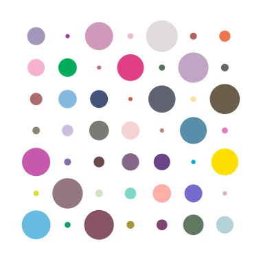 7x7 daireler varyasyon dizaynı. Noktalı benekler, çiller. Çemberler ve örgüler. Vektör illüstrasyonu