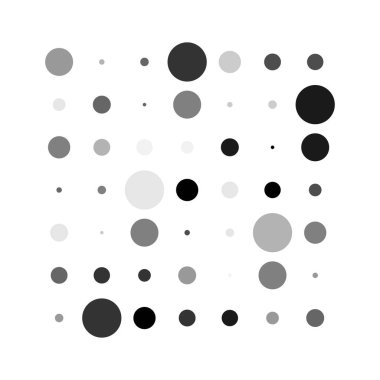 7x7 daireler varyasyon dizaynı. Noktalı benekler, çiller. Çemberler ve örgüler. Vektör illüstrasyonu